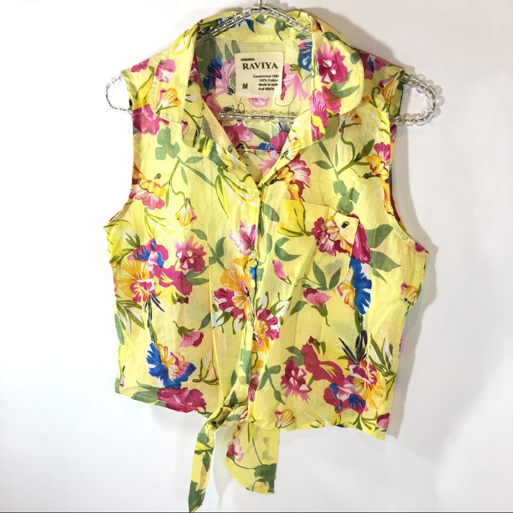 👙Raviya cotton floral tie front crop top summer M